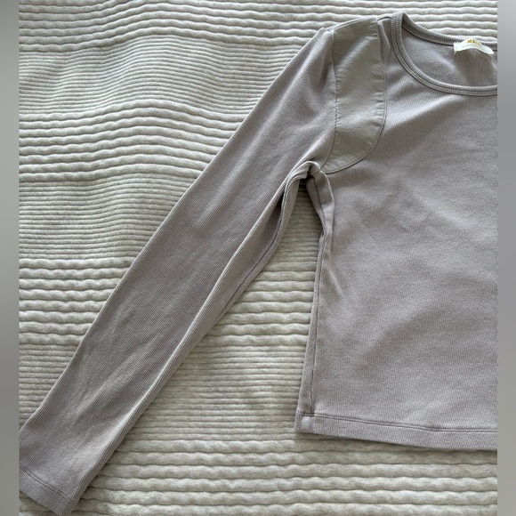 Anthropologie Maeve Faux Leather-Inset Pullover‎ Stone Color size M - Picture 3 of 10